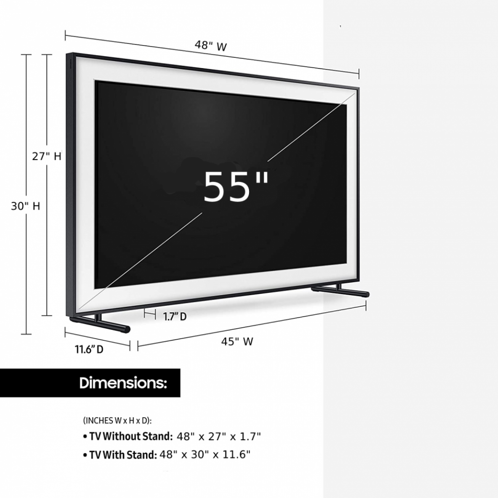 Quais são as dimensões da televisão de 55 polegadas?