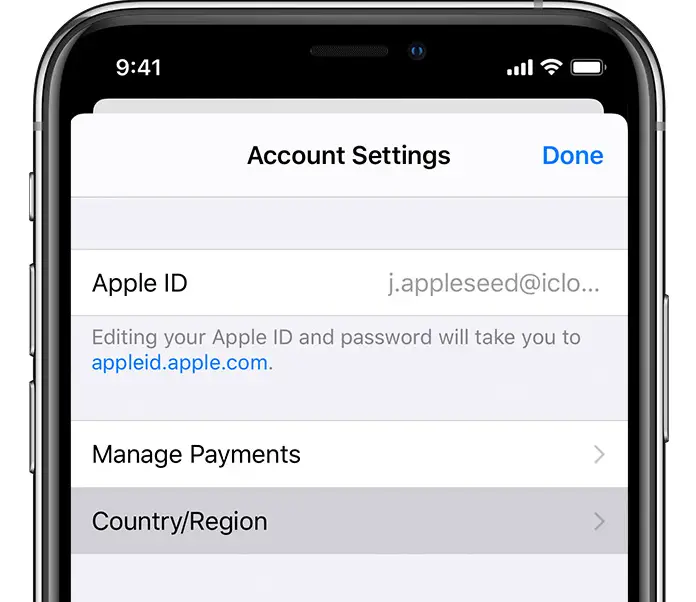 Mudar a região de ID da Apple